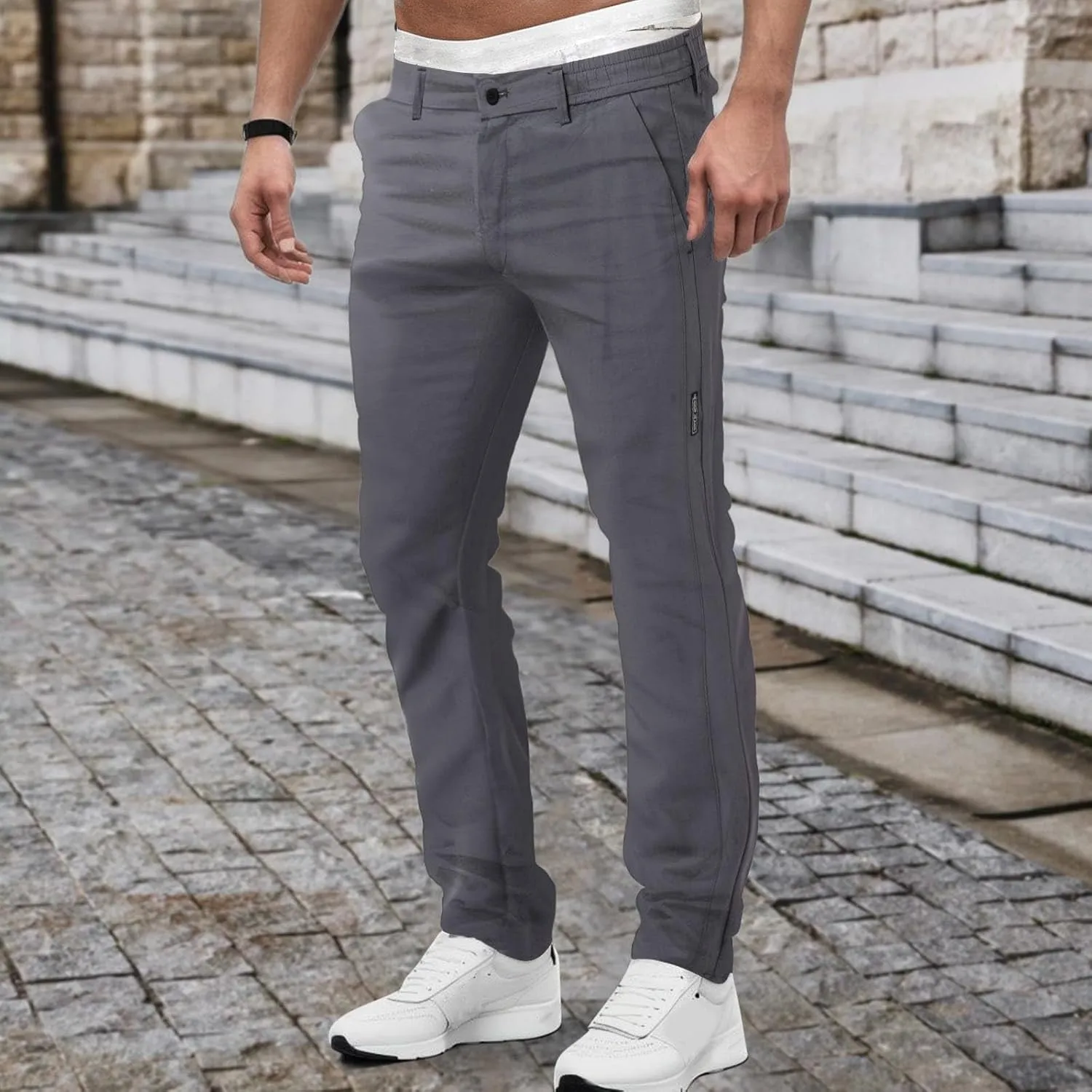 2023 Men's Fashion Stretch Dress Pants Slim Fit Plaid Pants Business Suit Pants Casual Golf Pants Plus Size Stylish Trousers