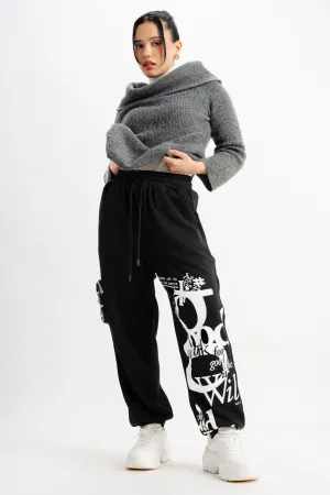 Black Printed Joggers