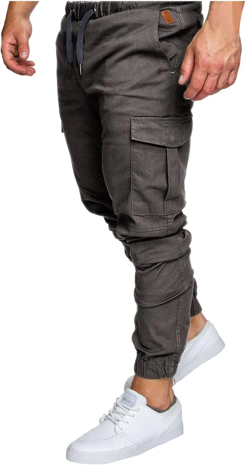 Cargo Pants for Men Big and Tall Men's Heavyweight Fleece Cargo Sweatpants Stretch Elastic Waist Jogger Sports Pants