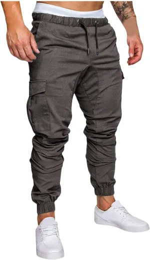 Cargo Pants for Men Big and Tall Men's Heavyweight Fleece Cargo Sweatpants Stretch Elastic Waist Jogger Sports Pants