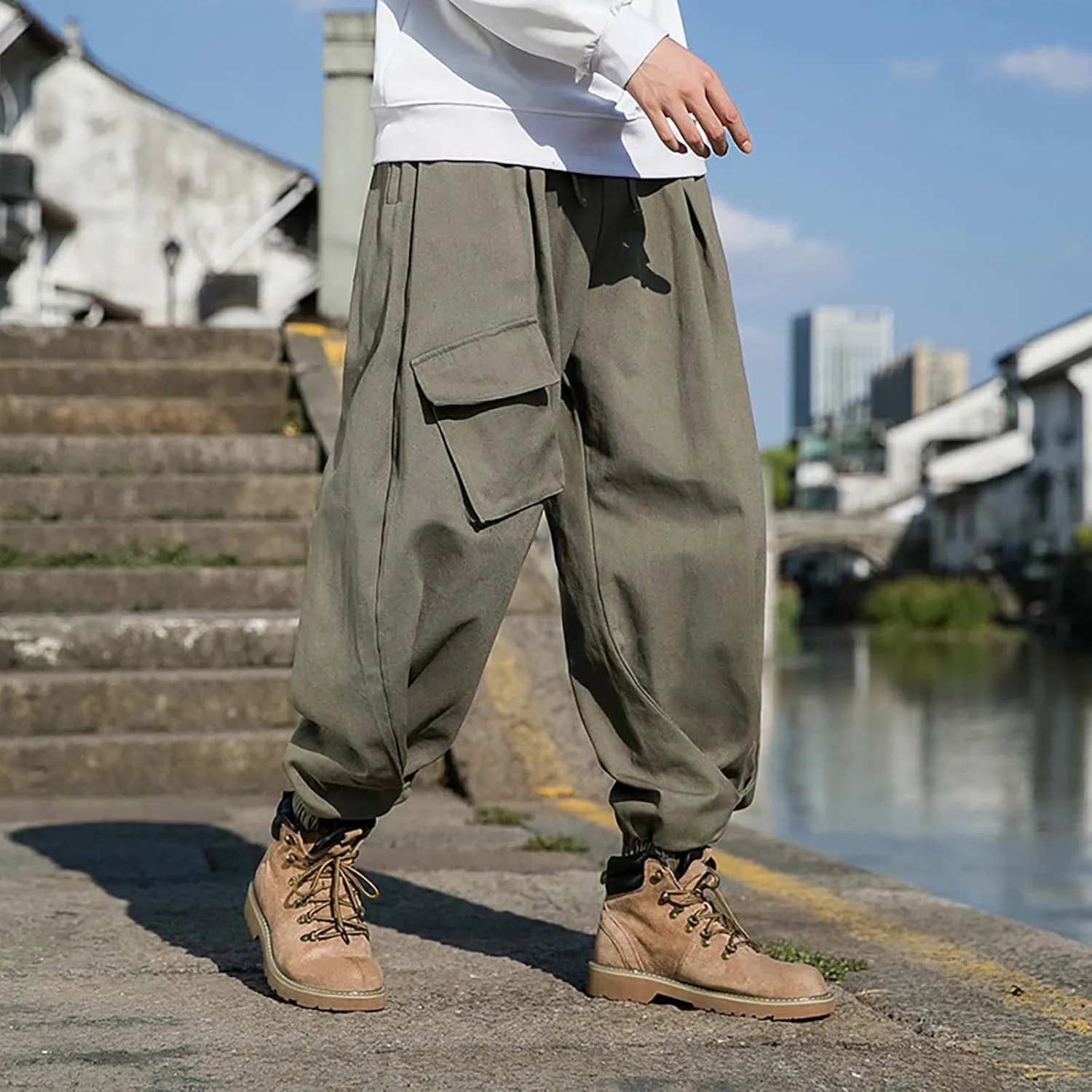 Cargo Sweatpants for Men Mens Lounge Pants Zipper Fly Sweatpants for Men Lightweight Loose Fit Open Bottom Sweatpants