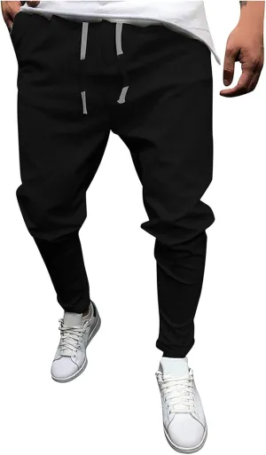 Ctreela Summer Lightweight Jogger Casual Pants for Men Big & Tall Drawstring Slim Fit Sweatpants Solid Workout Running Pants