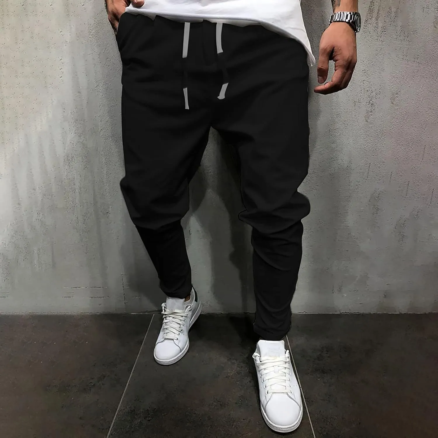 Ctreela Summer Lightweight Jogger Casual Pants for Men Big & Tall Drawstring Slim Fit Sweatpants Solid Workout Running Pants