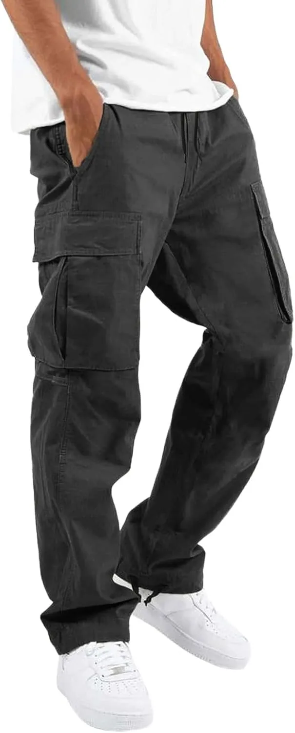 Mens Sweatpants Joggers Pants Man Cargo Pants Men's Heavyweight Cargo Fleece Sweatpants Stretch Elastic Waist Jogger