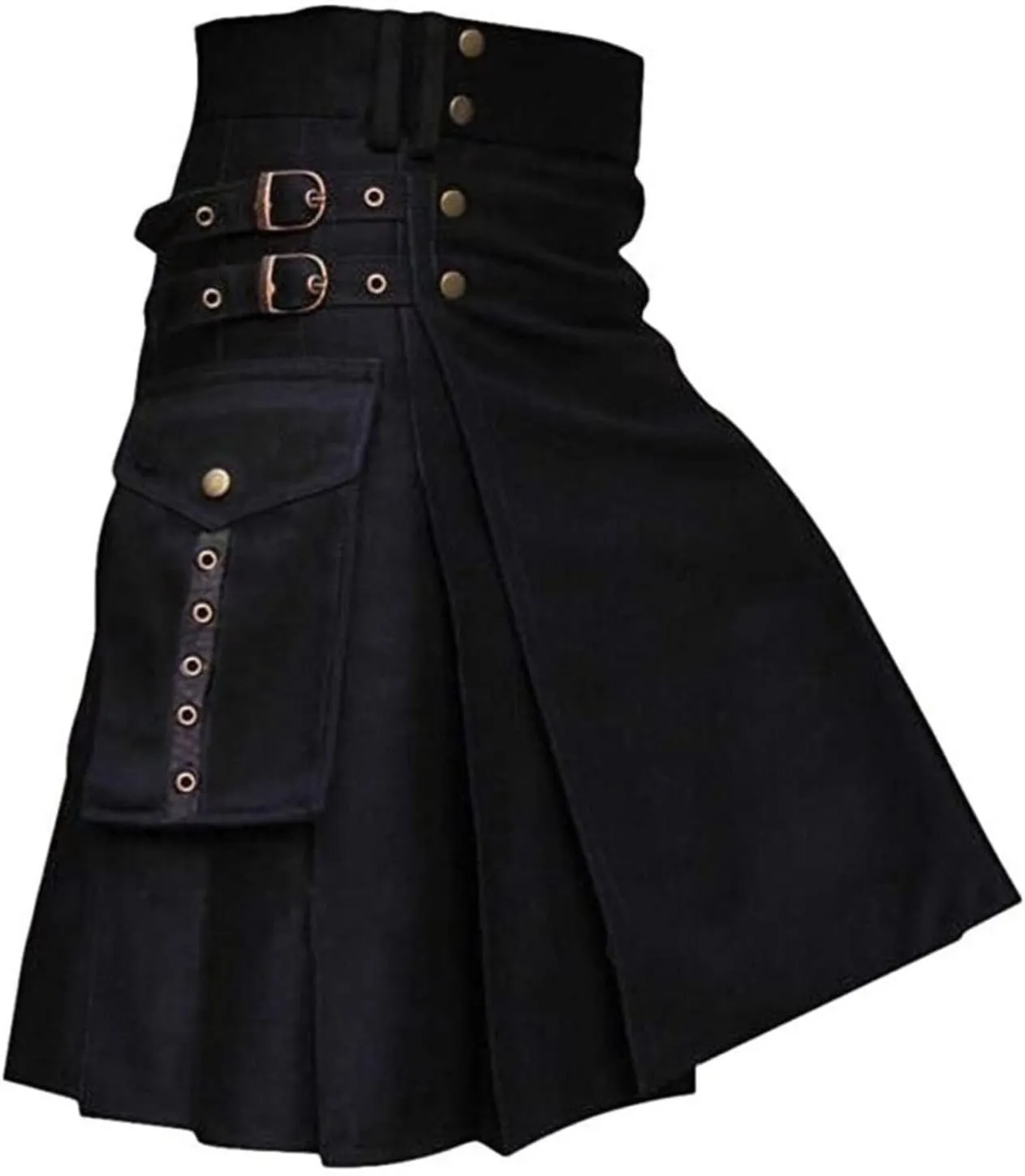 Mens Vintage Scottish Pleated Kilt Irish Highland Hybrid Kilts with Kendo Pocket Retro Medieval Steampunk Utility Skirt