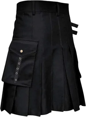 Mens Vintage Scottish Pleated Kilt Irish Highland Hybrid Kilts with Kendo Pocket Retro Medieval Steampunk Utility Skirt