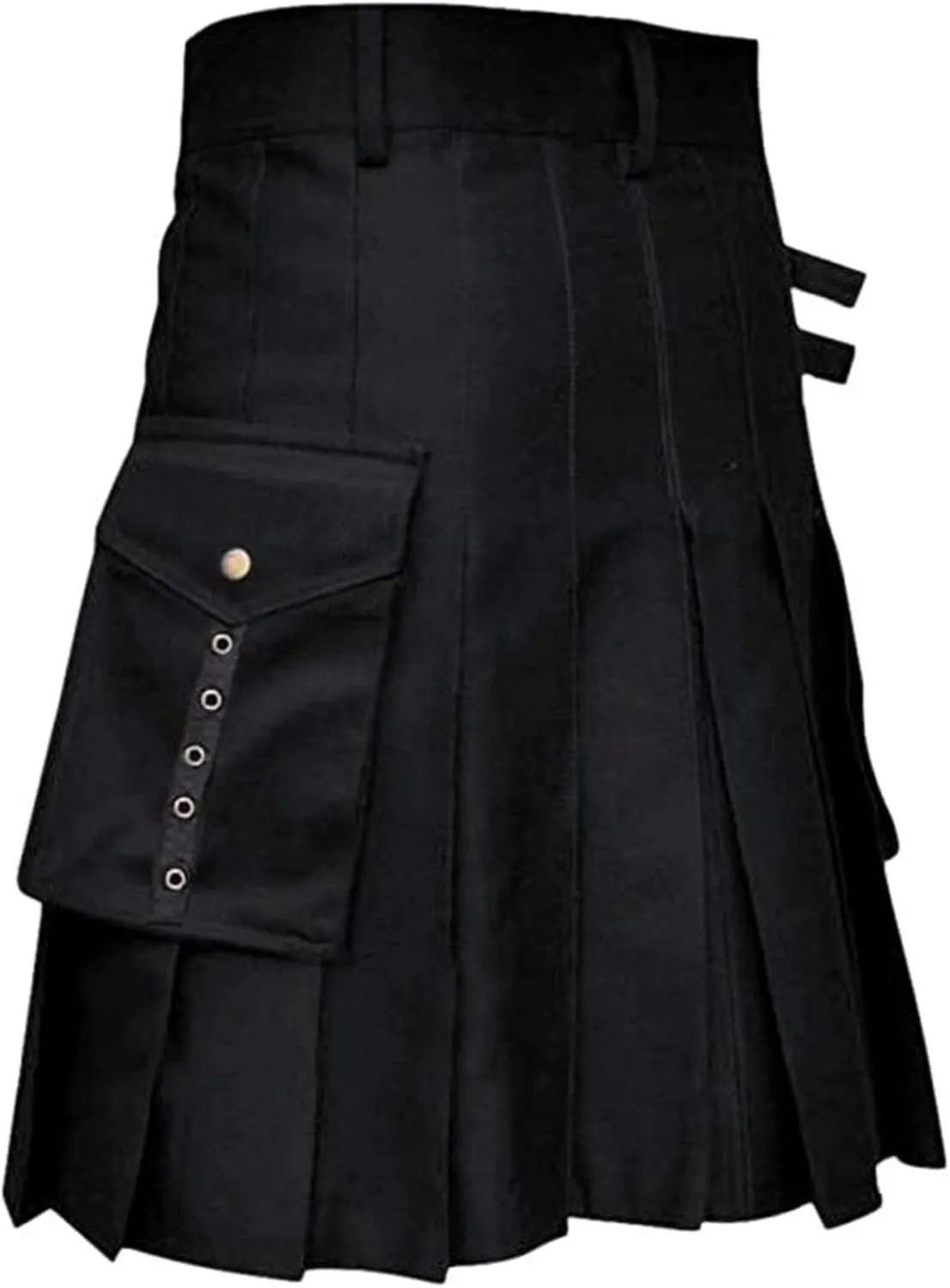 Mens Vintage Scottish Pleated Kilt Irish Highland Hybrid Kilts with Kendo Pocket Retro Medieval Steampunk Utility Skirt