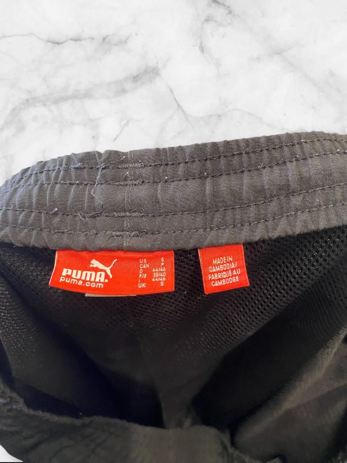 PUMA Track Pants Men Small Black Mesh Lined Reflective Logo Straight Leg Trouser