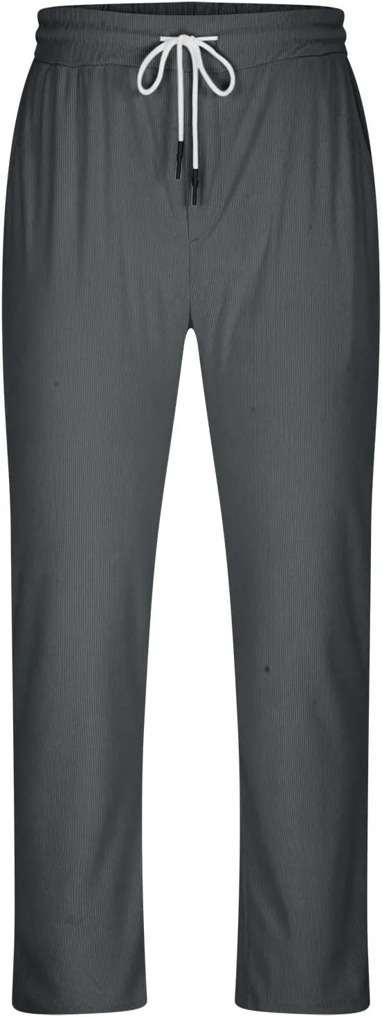 Wide Leg Pants Mens Lounge Solid Colour Pants Baggy Corduroy Pants Slant Pocket Tie Front Pants Flex Sport Pants