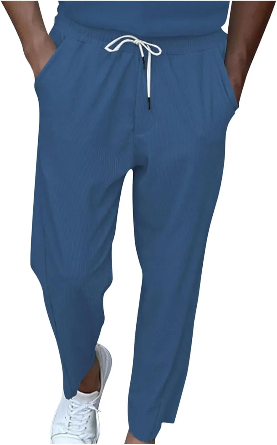 Wide Leg Pants Mens Lounge Solid Colour Pants Baggy Corduroy Pants Slant Pocket Tie Front Pants Flex Sport Pants