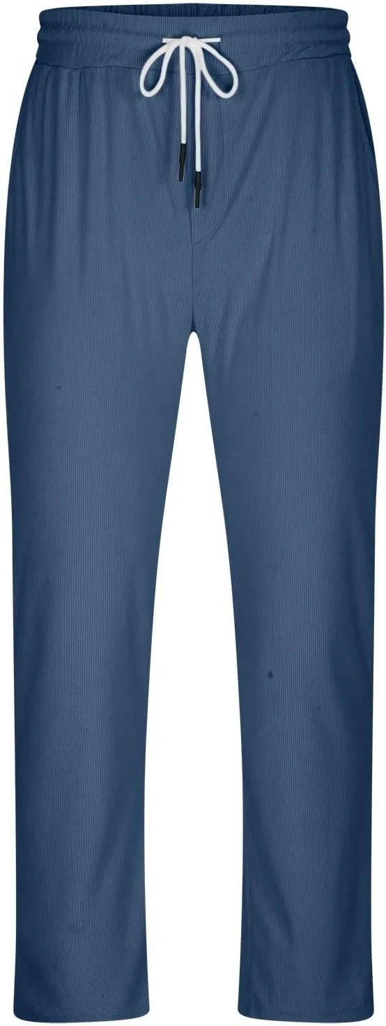 Wide Leg Pants Mens Lounge Solid Colour Pants Baggy Corduroy Pants Slant Pocket Tie Front Pants Flex Sport Pants