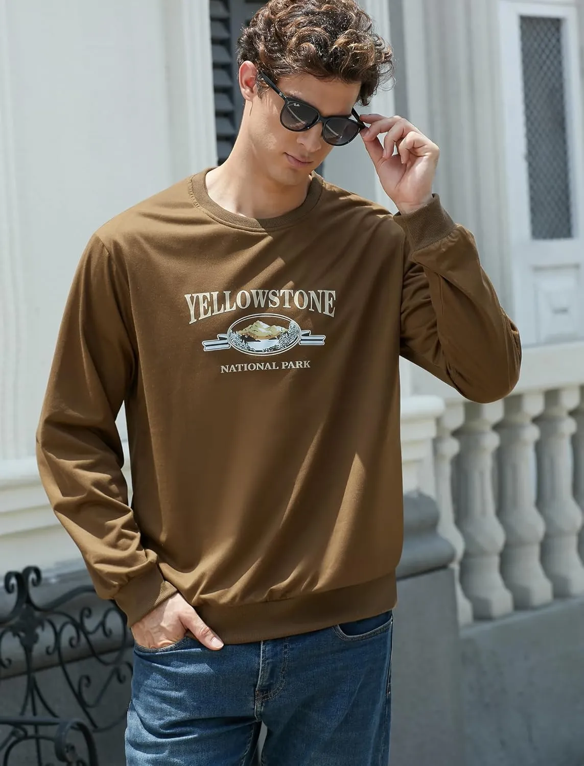 ZAFUL Men's Graphic Sweatshirts Long Sleeve Crewneck Vintage Printed Streetwear Casual Drop Shoulder Pullover Tops