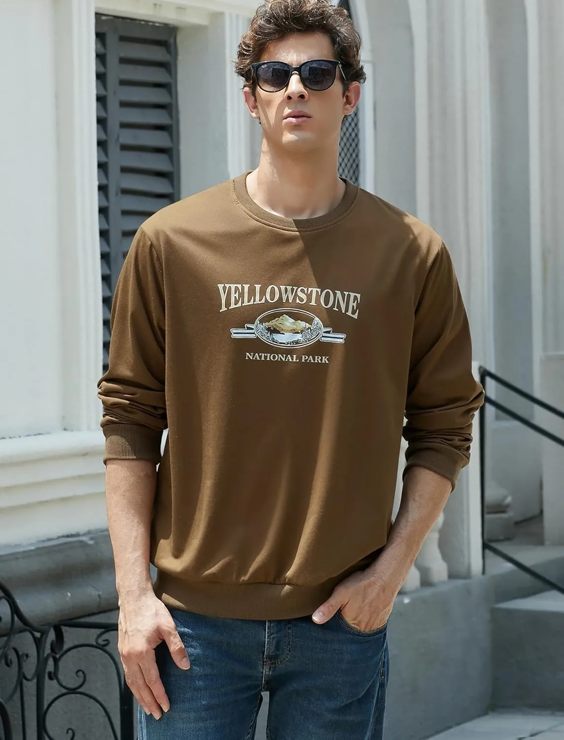 ZAFUL Men's Graphic Sweatshirts Long Sleeve Crewneck Vintage Printed Streetwear Casual Drop Shoulder Pullover Tops